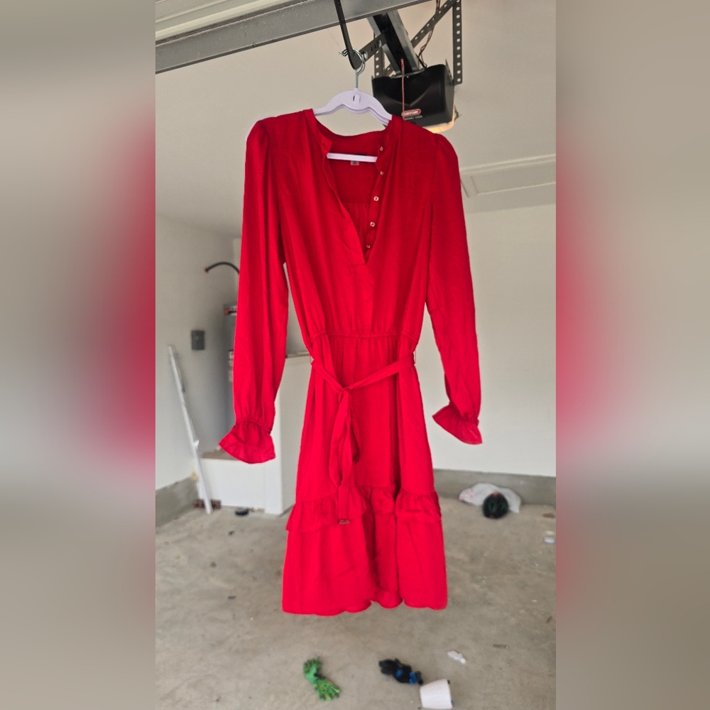 Vibrant Red Long-Sleeve Dress